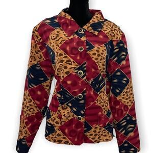 Sag Harbor Button Up Shirt Women's 16W Animal Print Multicolor Mix Media Retro